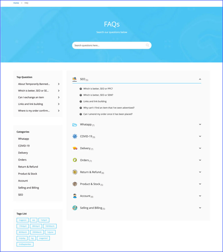 Create a faq page with Magezon Magento 2 FAQ Extension