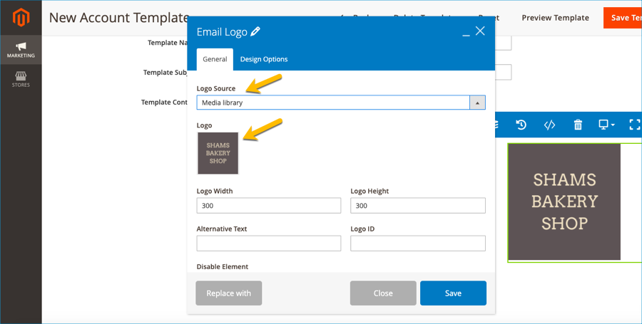 upload email logo from media library