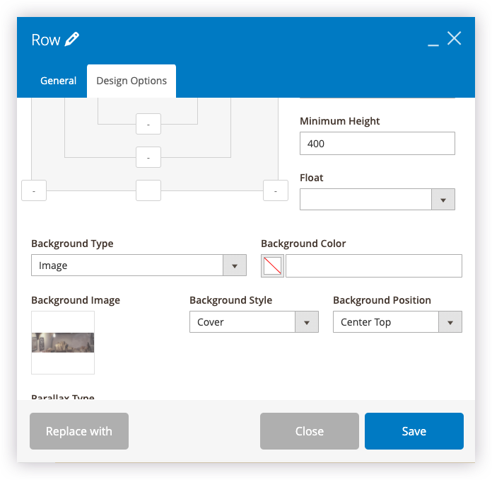 The first row settings