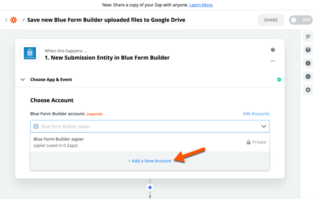 Add new Blue Form Builder account