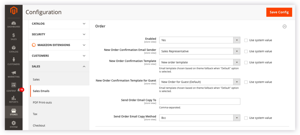 config email in Magento 2