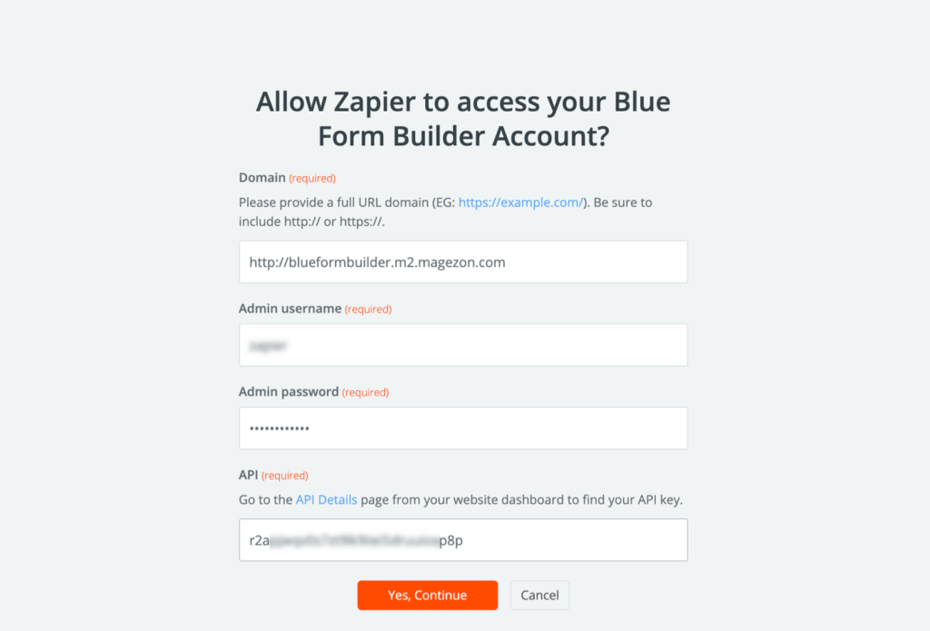 Fill a form to sign in to your Blue Form Builder account