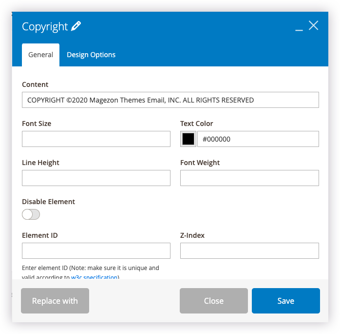 Copyright settings