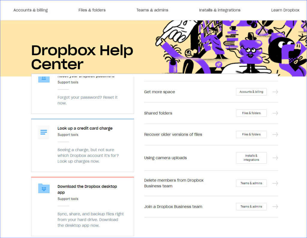 dropbox's faq page