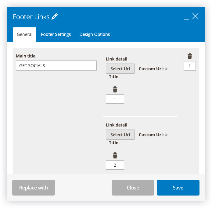 Footer Links general settings