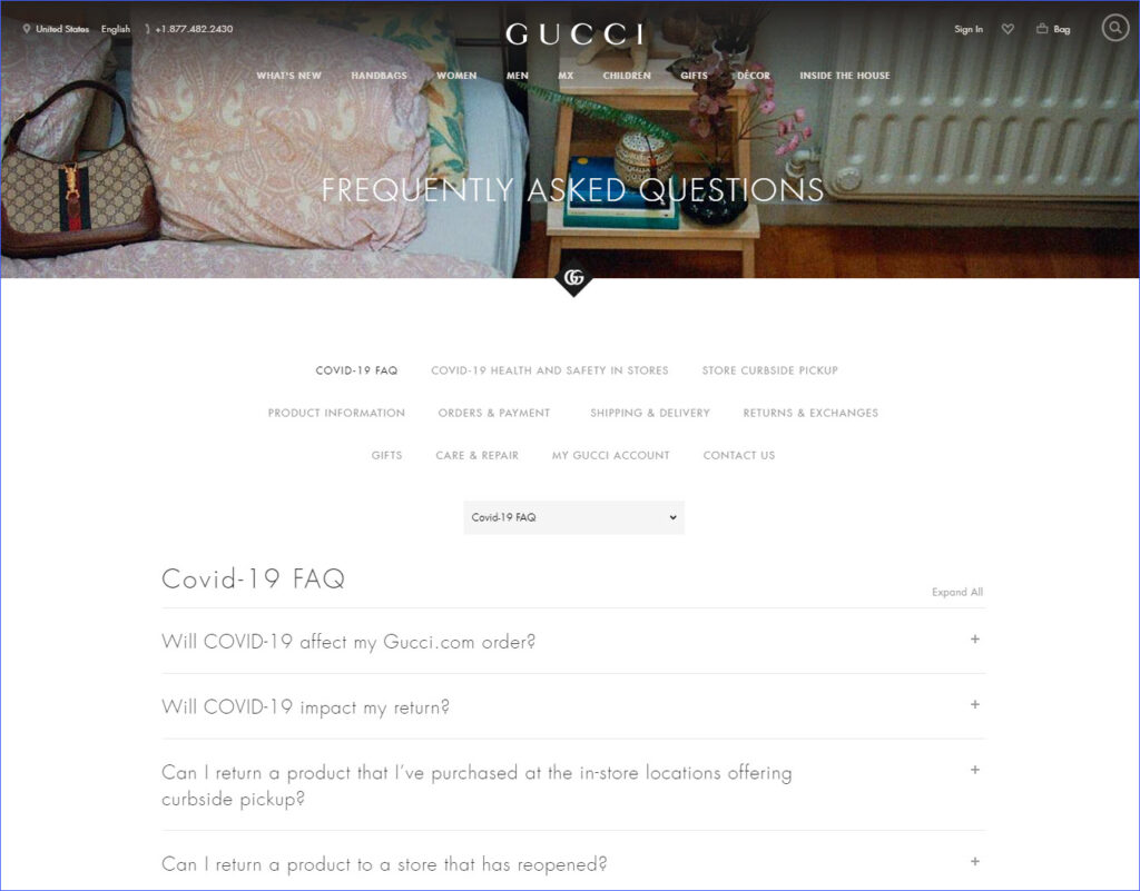 gucci's faq page