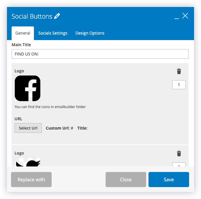 Social buttons general settings