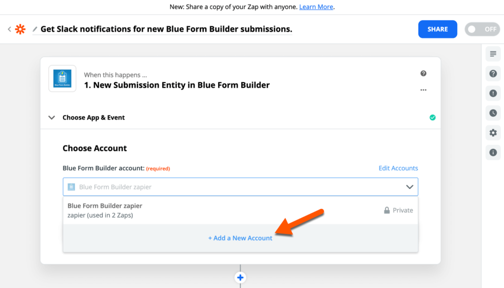 Add new Blue Form Builder account