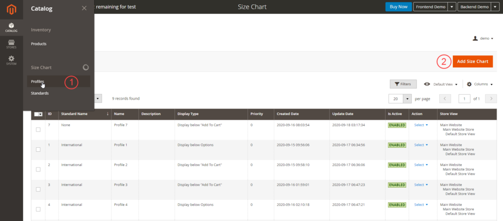 create size chart on product page 