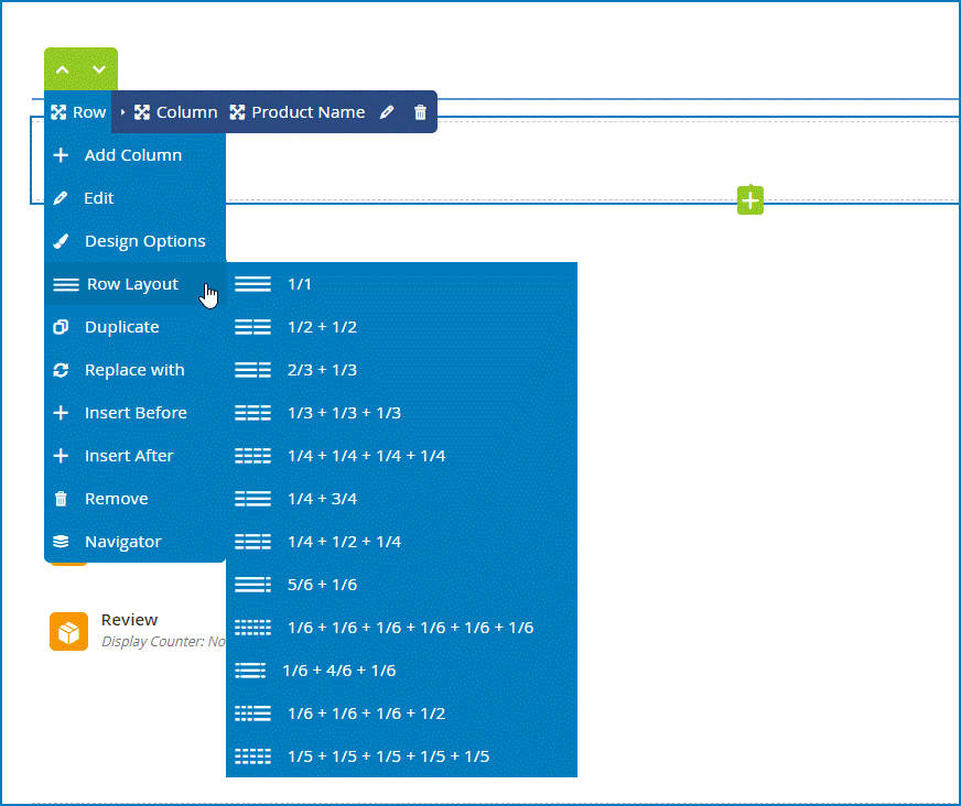 Row Layout  in Magento 2 product page pdf builder