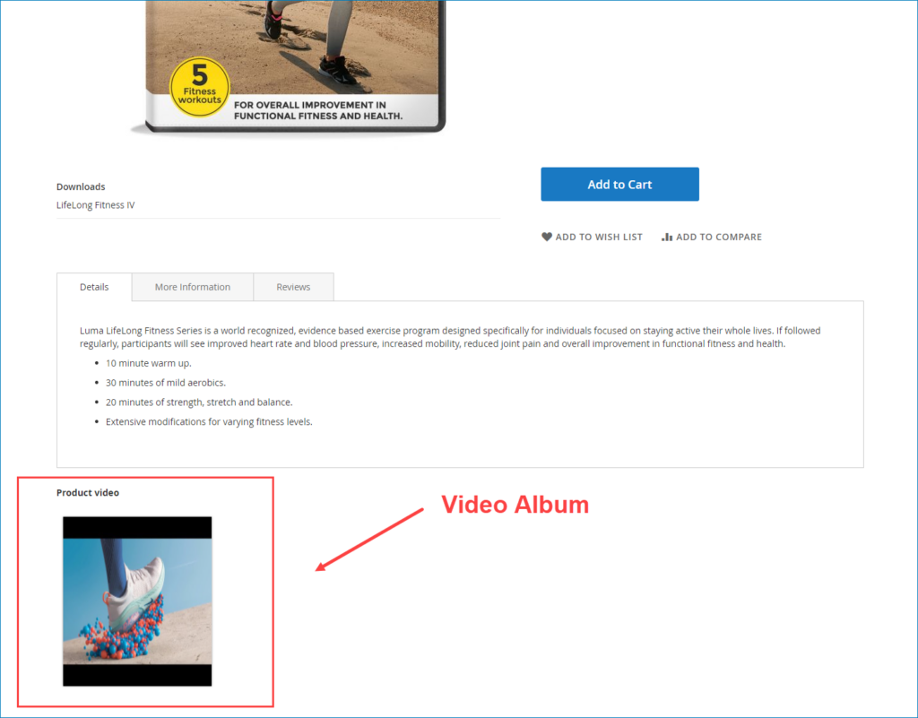 video album on the product page