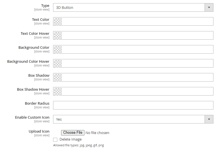 how to color size chart magento 2