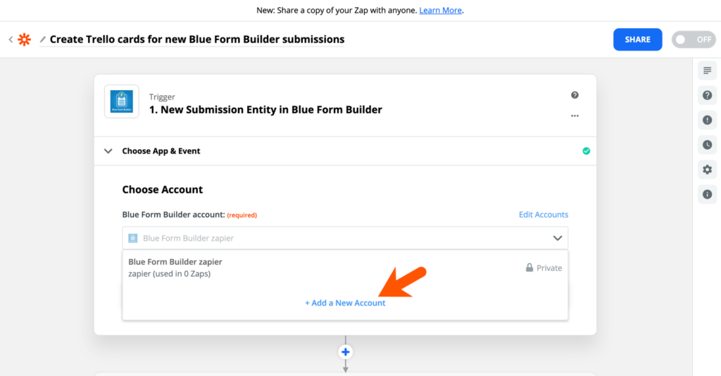 Add new Blue Form Builder account