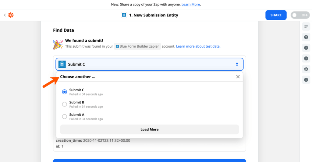 Choose another test submission