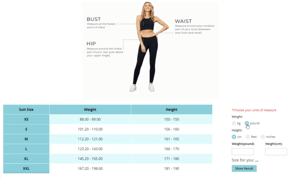 cloth measurement chart 