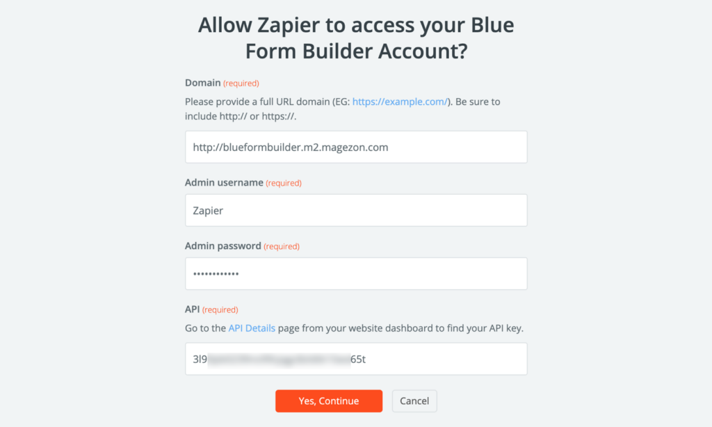 Connect Zapier with Blue Form Builder