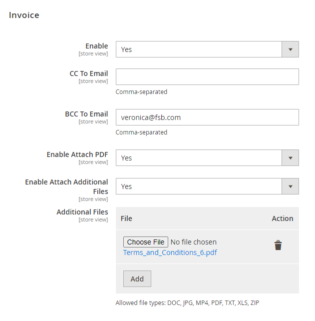 invoice setting transactional email attachment