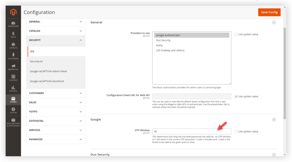 span Google section - Magento 2 two-factor authentication tutorial