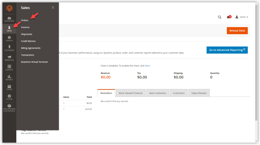 In the admin panel, navigate to Sales >> Orders