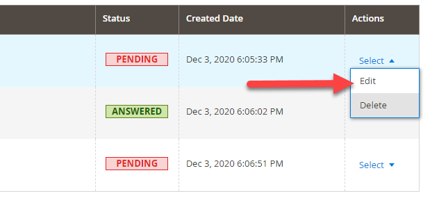 Click Select > Edit to see more specific data from the table