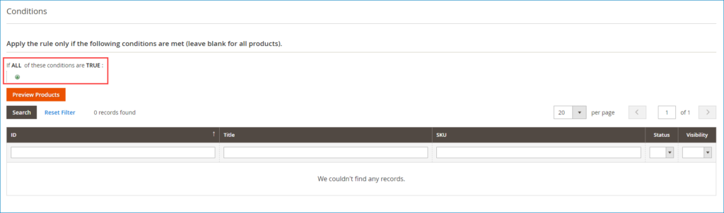 configure conditions section