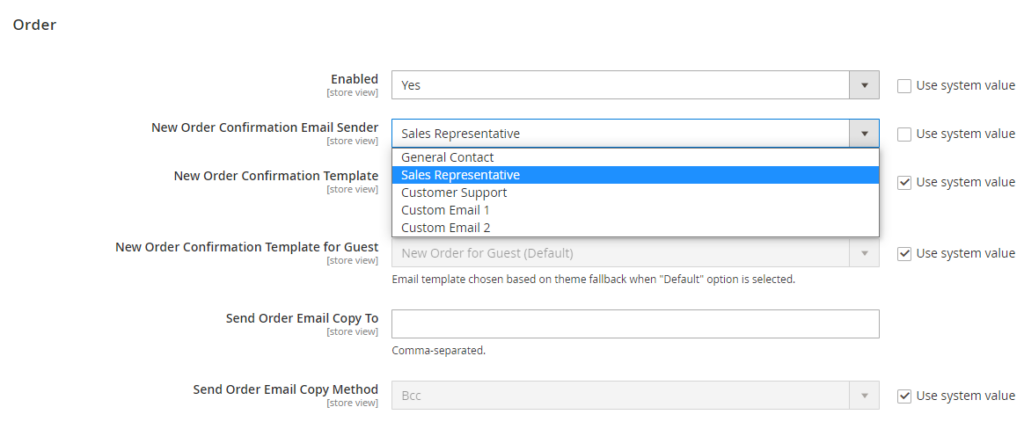 Step 4: In the New Order Confirmation Email Sender, choose a contact.