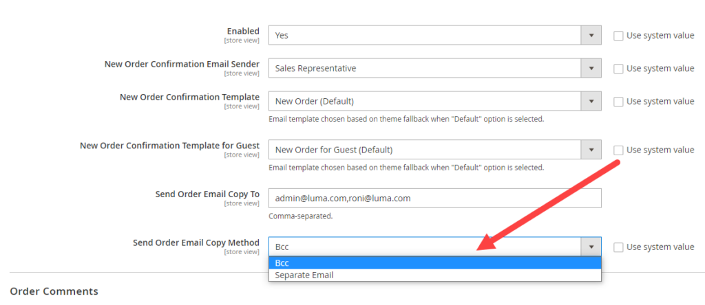Step 8: Decide Send Order Email Copy Method.