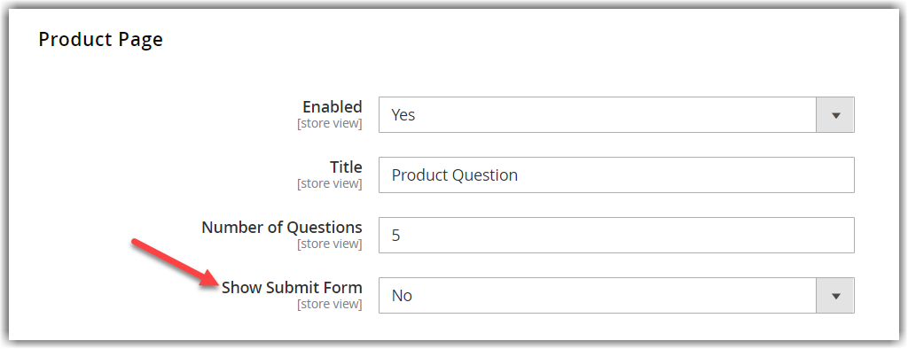 Show/Hide Question Form product page