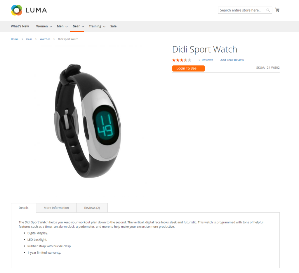 watches product on product page