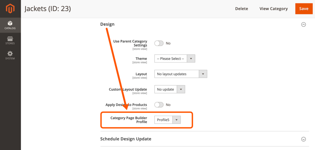 Assign layout profile to a specific category page