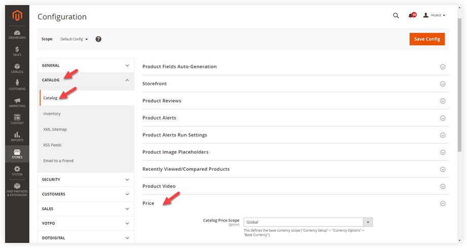 Catalog >> Catalog >> Price | Setup multi-currency in Magento 2