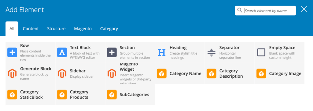 Category Page Builder elements