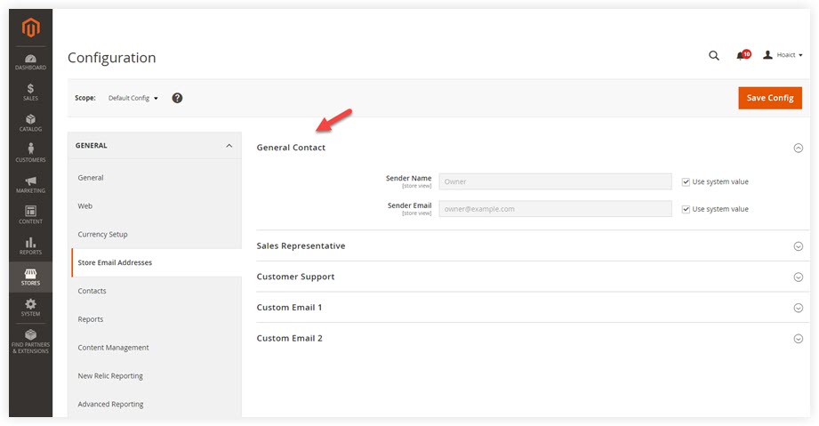 Open General Contact | Magento 2 store email addresses