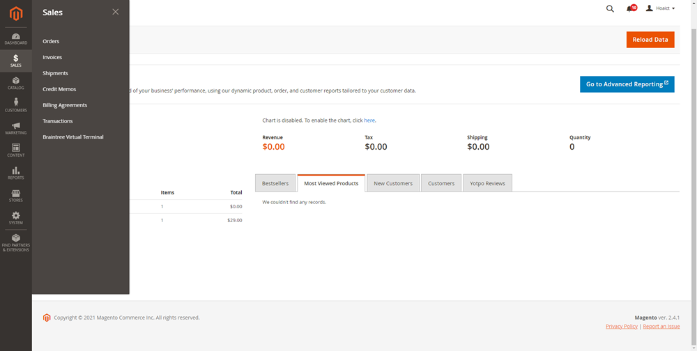 Sales | Magento admin panel