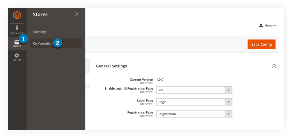 Access the extension configuration 