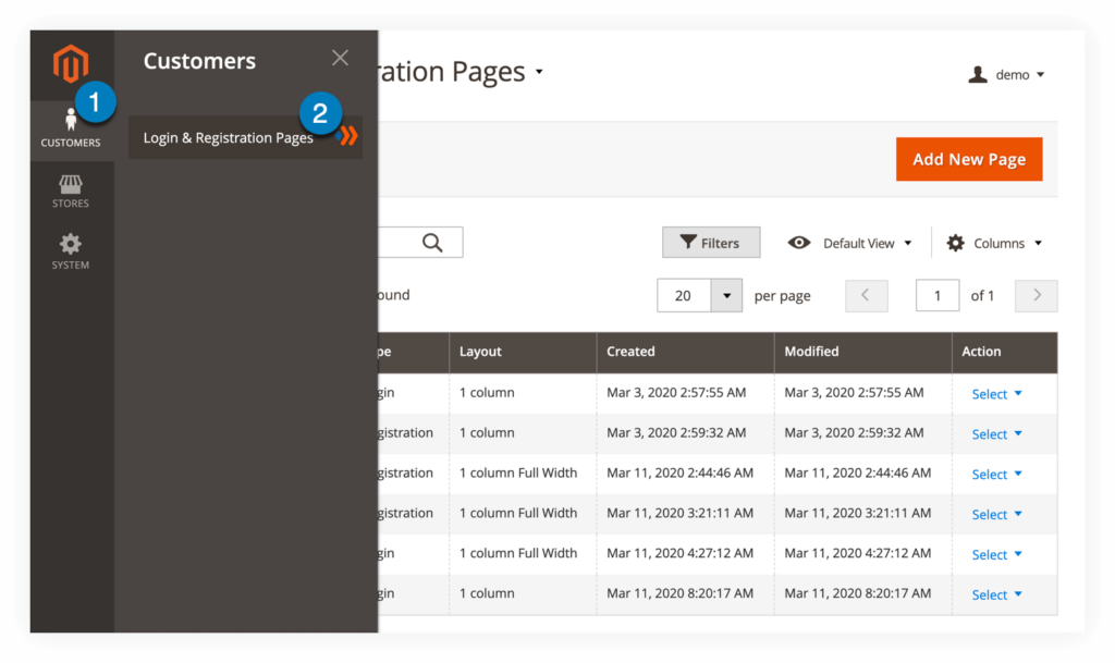 Access layout grid Magento 2 Login & Registration Page