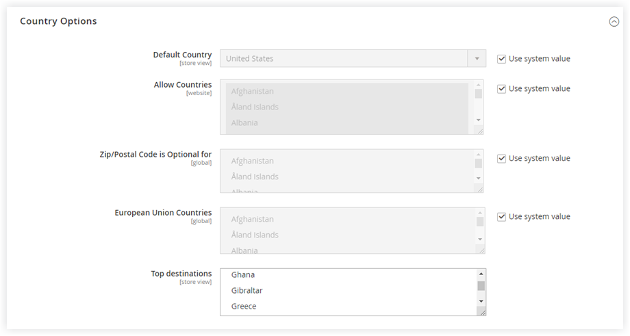 Set up Magento country options | Magento store information