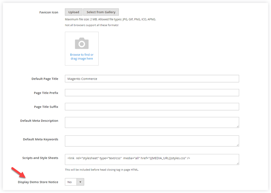 Soan Other Settings >> HTML Head | Magento 2 store demo notice