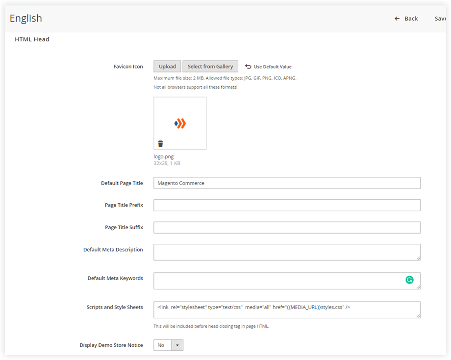 Span HTML Head under the Other Settings section