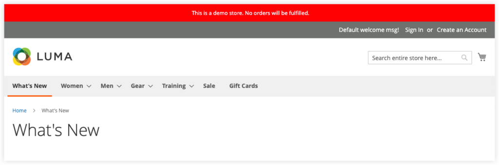Magento 2 demo store notice