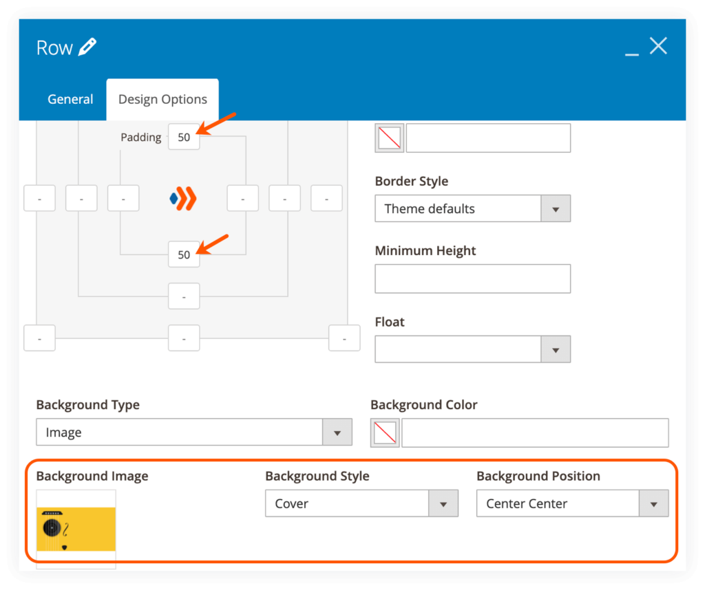 Design Options in Row element settings 