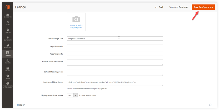 Click save config | Magento 2 store demo notice
