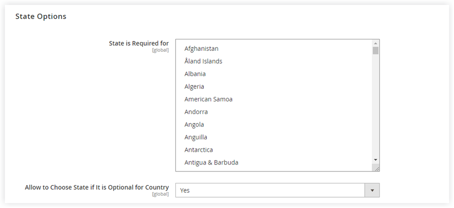Setup Magento state options | Magento store information