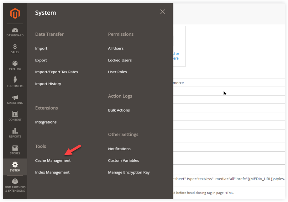 System >> Tools >> Cache Mangement | Magento 2 store demo notice