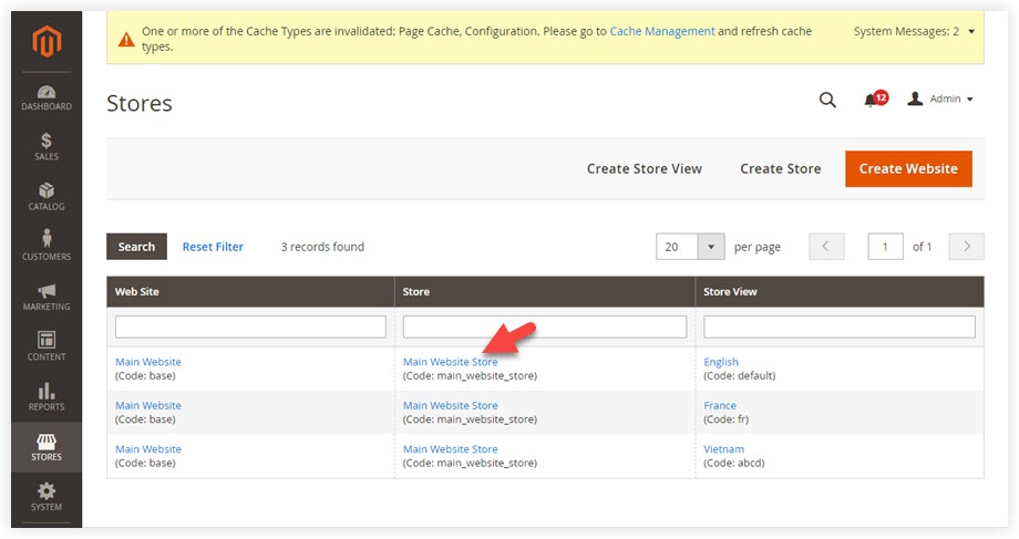 Choose a store you want to set the default store view  | Magento 2 change default store view 