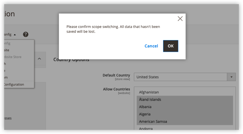 Confirm scope changing | Magento 2 scope config