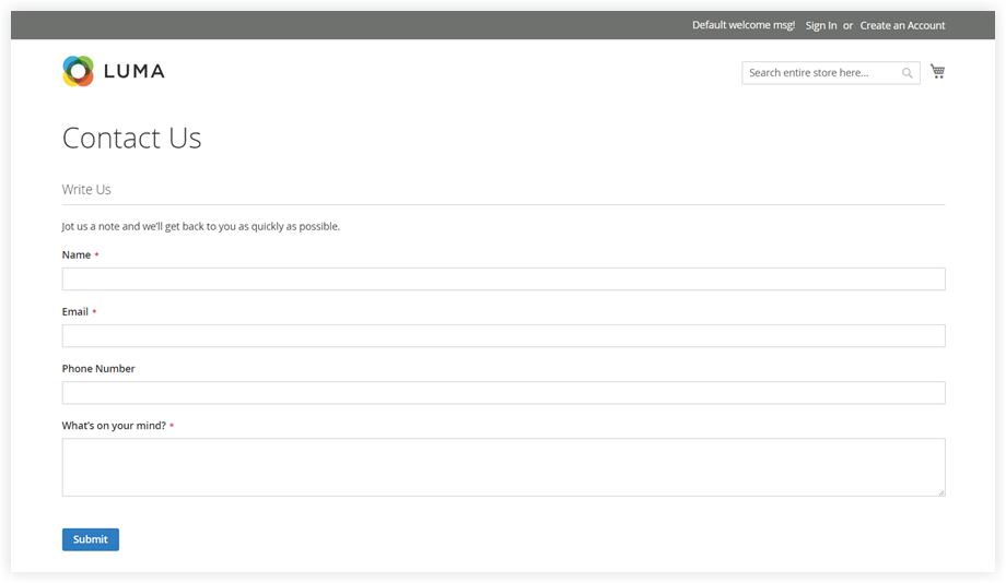 Default Magento 2 contact us form