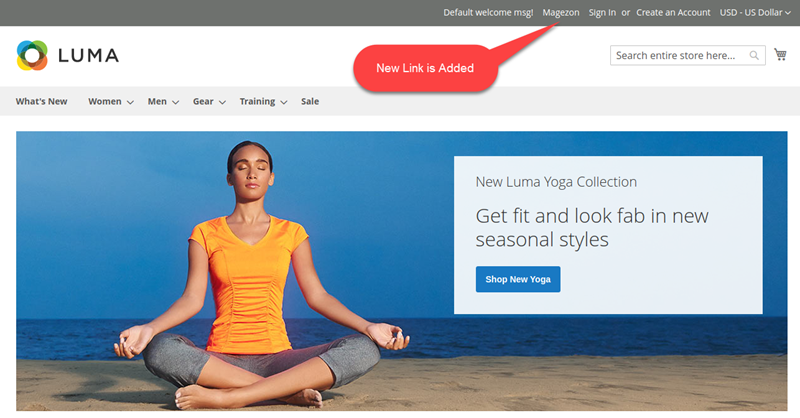 Magento 2 add link to top menu - After