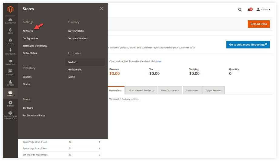 Store >> Settings >> All Stores | Magento 2 change default store view 