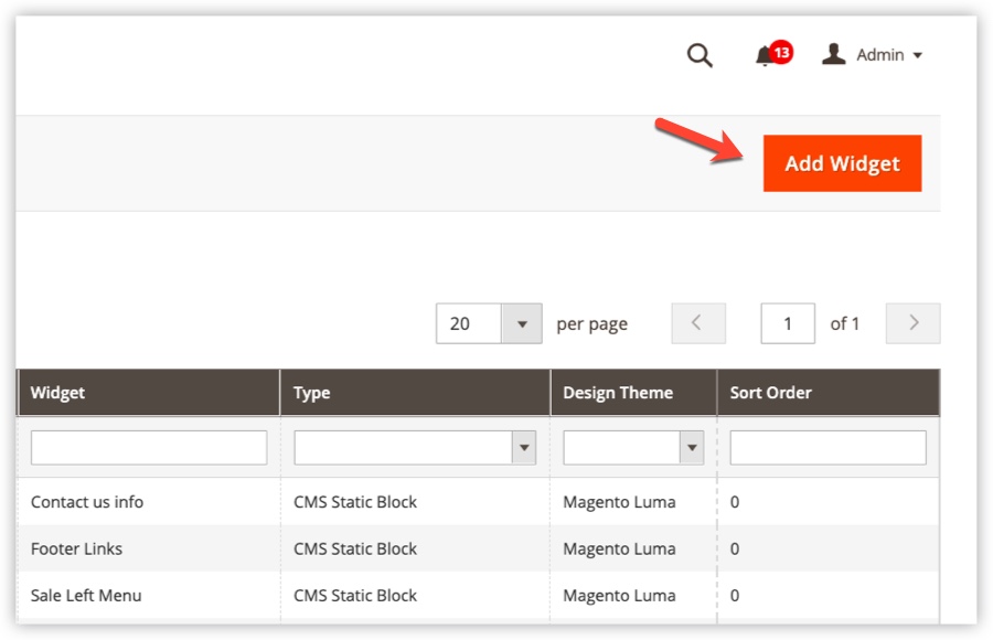 Add Widgets | Magento display products on homepage
